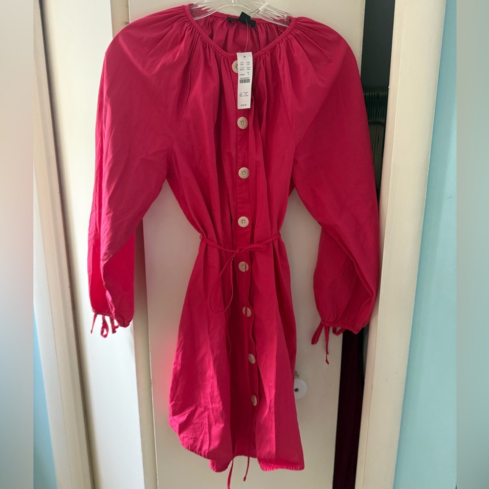 NWT J. Crew raspberry Pink button down dress